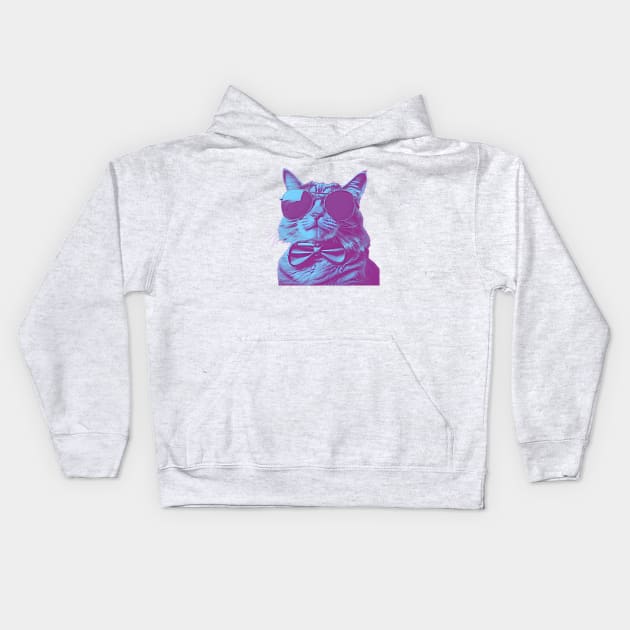 Cat wearing sunglasses and bow tie Kids Hoodie by Ravenglow